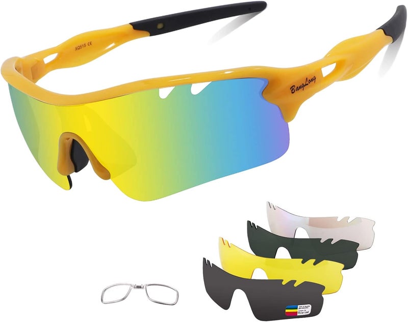 BangLong Polarized Sports Sunglasses Cycling Sun Glasses for Men Women with 5 Interchangeable Lenes for Running Baseball Golf - Image 1